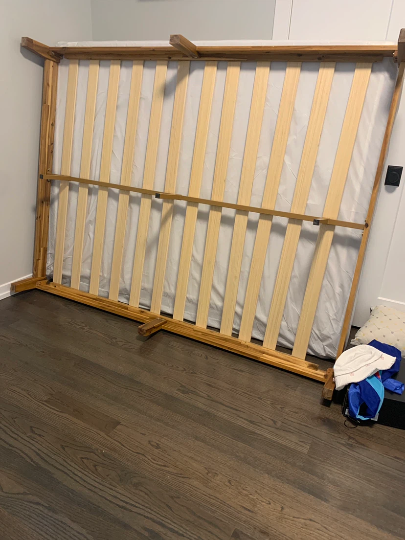 Queen Wooden Bed Frame with Slats and matress