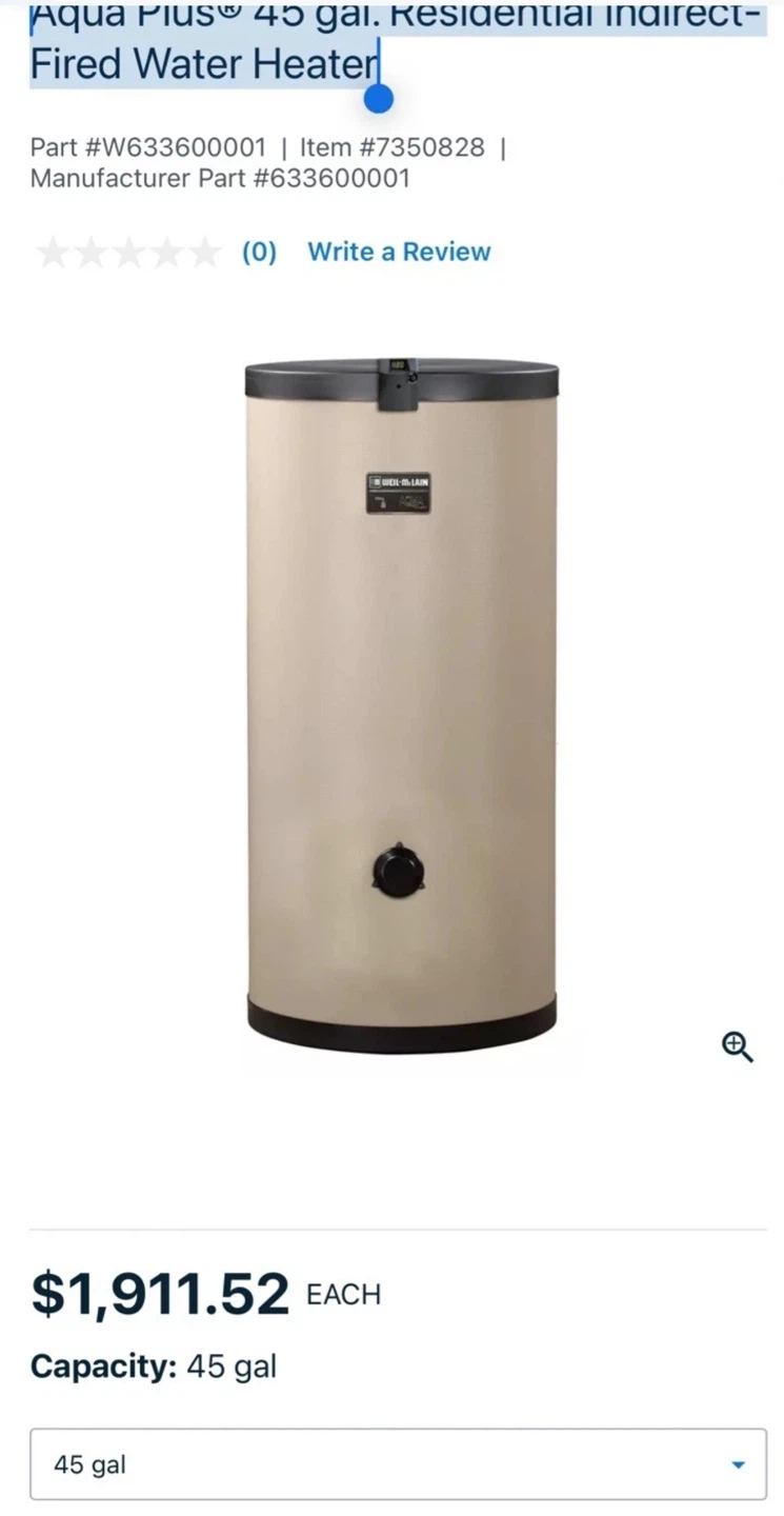 Weil Mclain Aqua Plus 45-52 Gallon Indirect Water Heater Used - photo 5