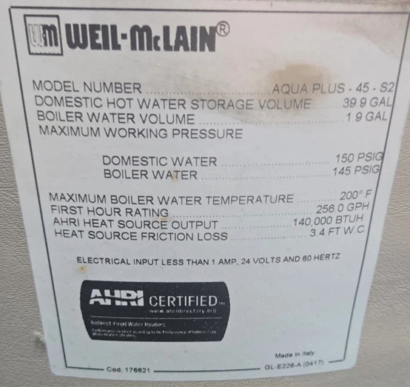Weil Mclain Aqua Plus 45-52 Gallon Indirect Water Heater Used - photo 4