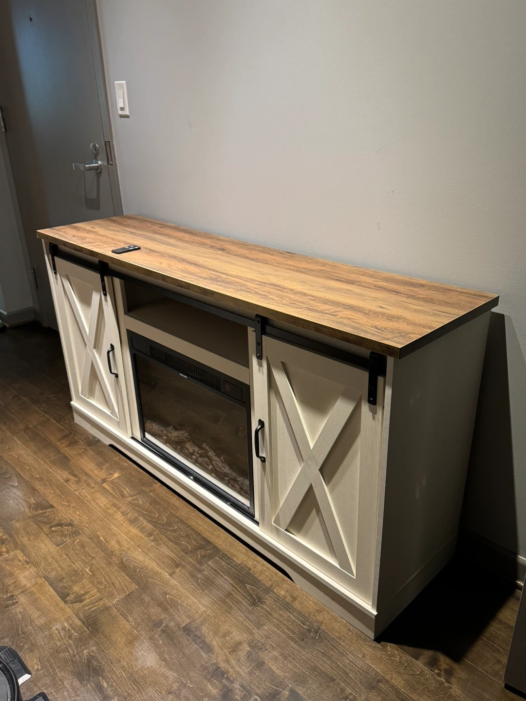 Farmhouse TV Stand with Electric Fireplace