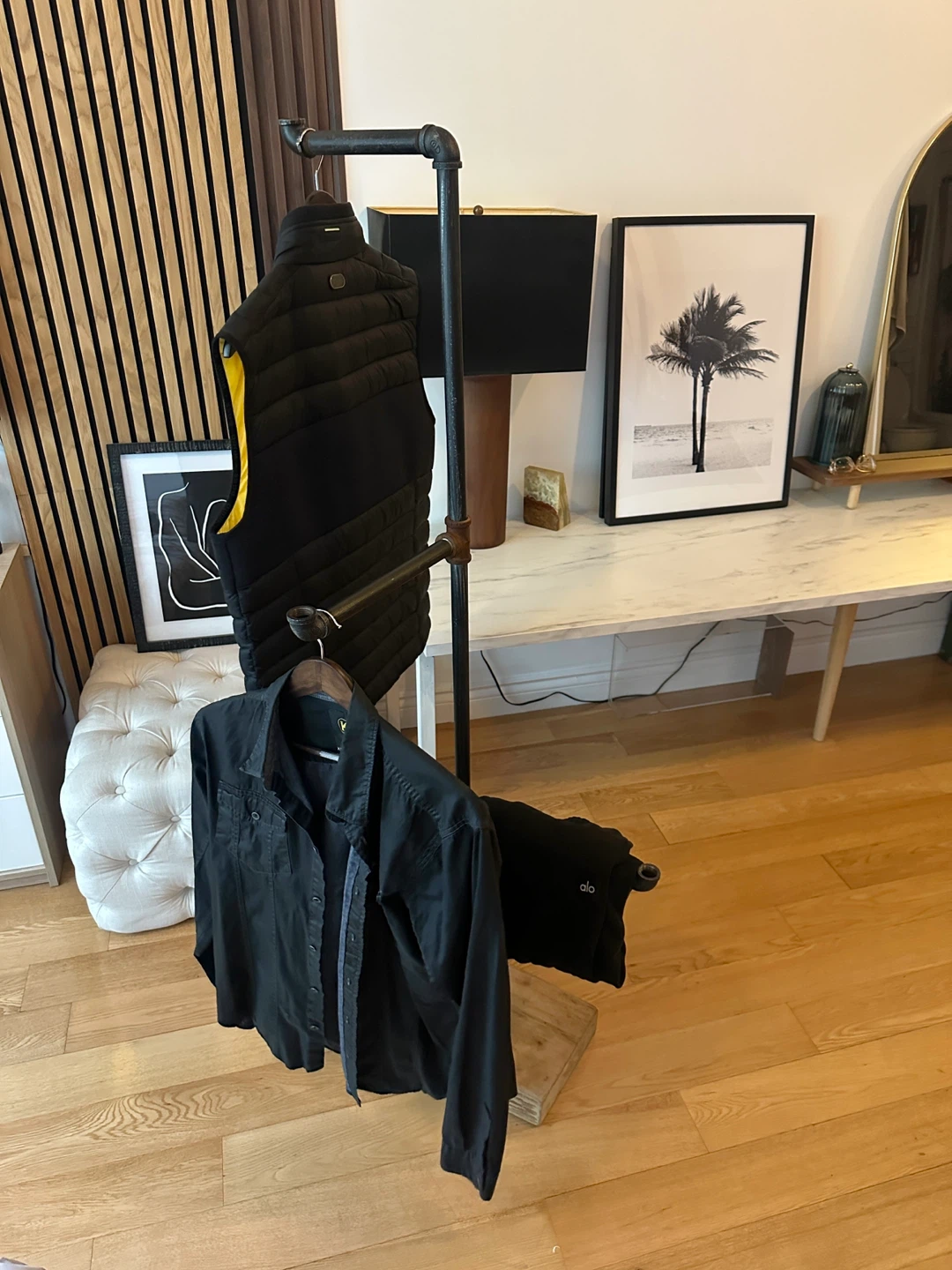 VINTAGE STEEL PIPE GARMENT RACK RECLAIMED WOOD CLOTHING STAND - photo 4