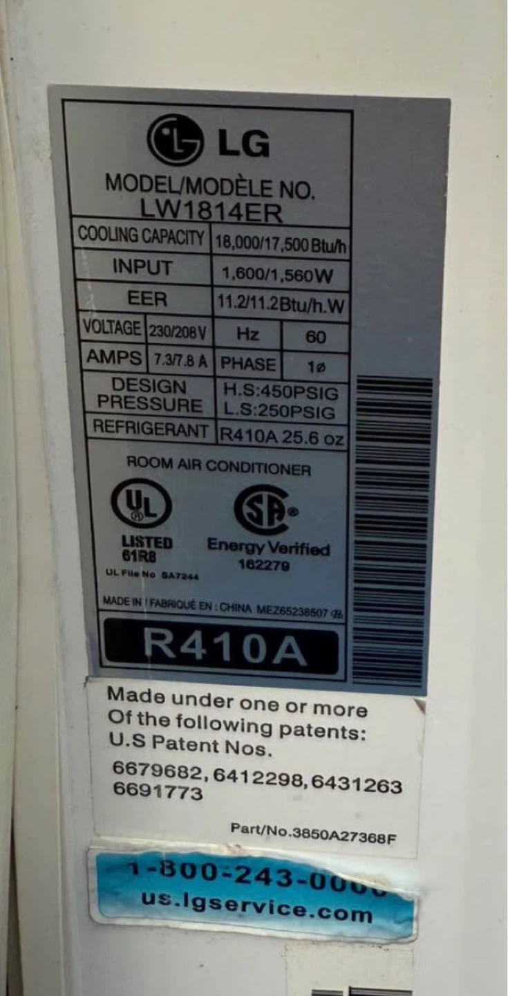 LG Window Air Conditioner LW1814ER - photo 2