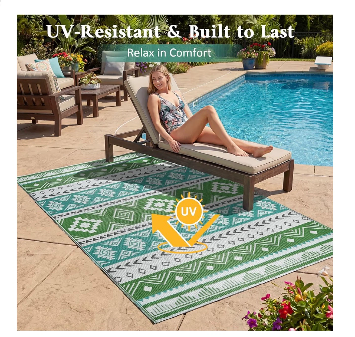 Durable Outdoor Rug 5x8 ft - Waterproof, Reversible - photo 5
