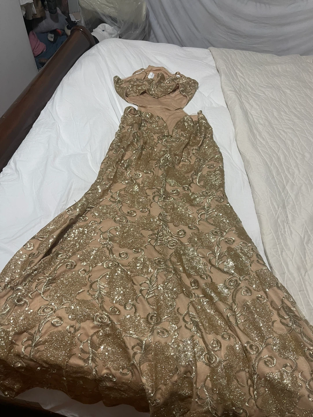Gold Lace Sparkle Prom Dress