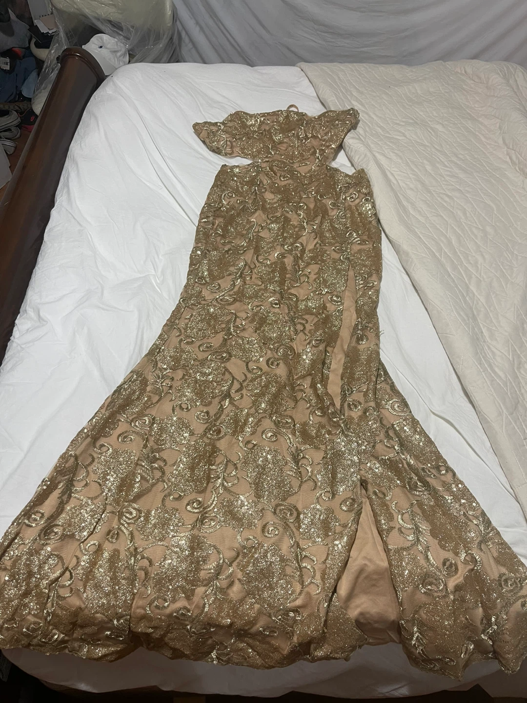 Gold Lace Sparkle Prom Dress - photo 4