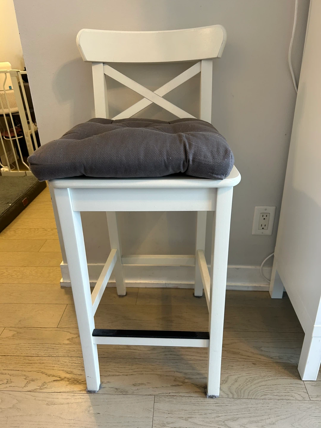 IKEA Rosentorp White Bar Stool with Grey Cushion