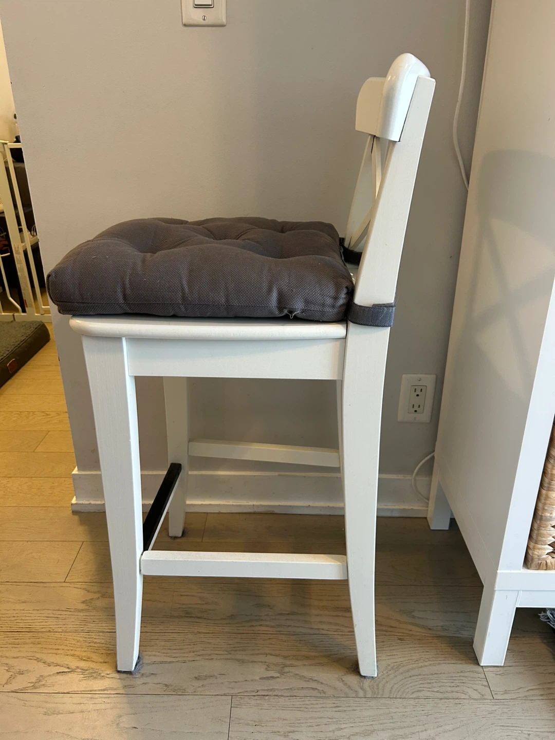 IKEA Rosentorp White Bar Stool with Grey Cushion - photo 2