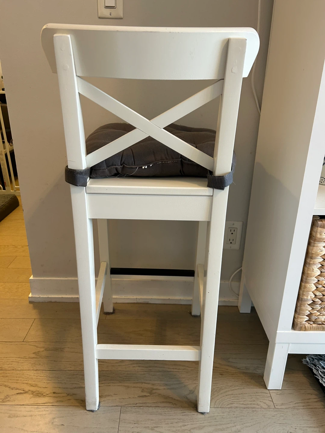 IKEA Rosentorp White Bar Stool with Grey Cushion - photo 3