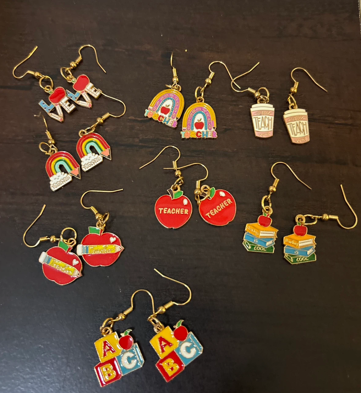 NEW- LOT of 8-Teacher Themed Earrings Set