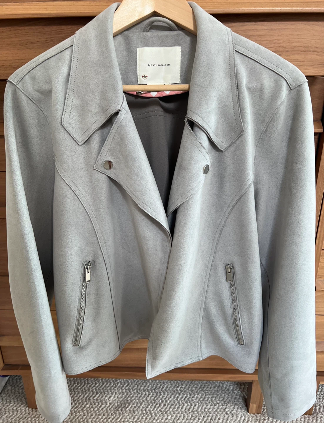 Anthropologie Grey Faux Suede Moto Jacket - XL