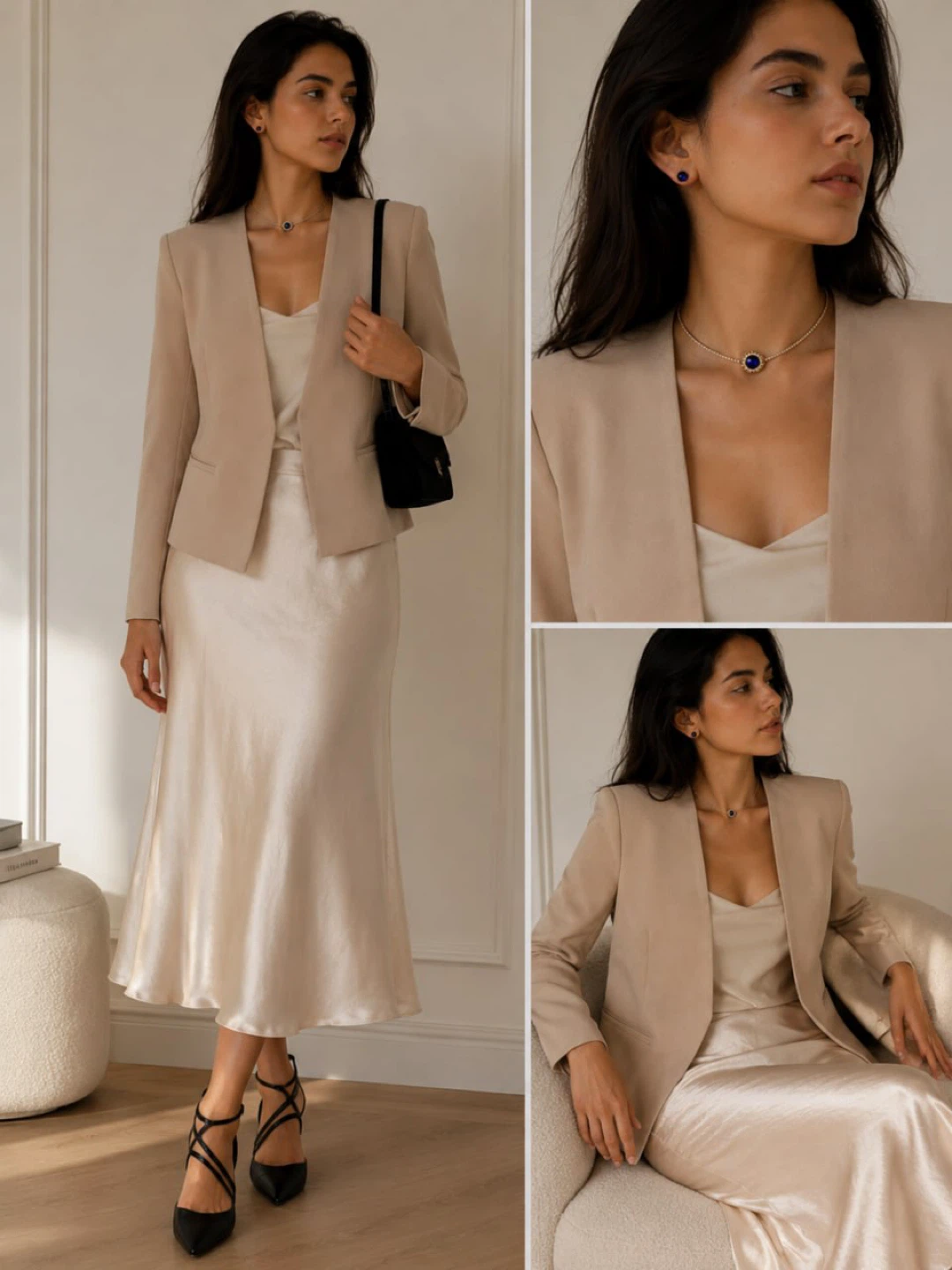 Beige Blazer, Silk Slip Skirt and shoes - photo 2