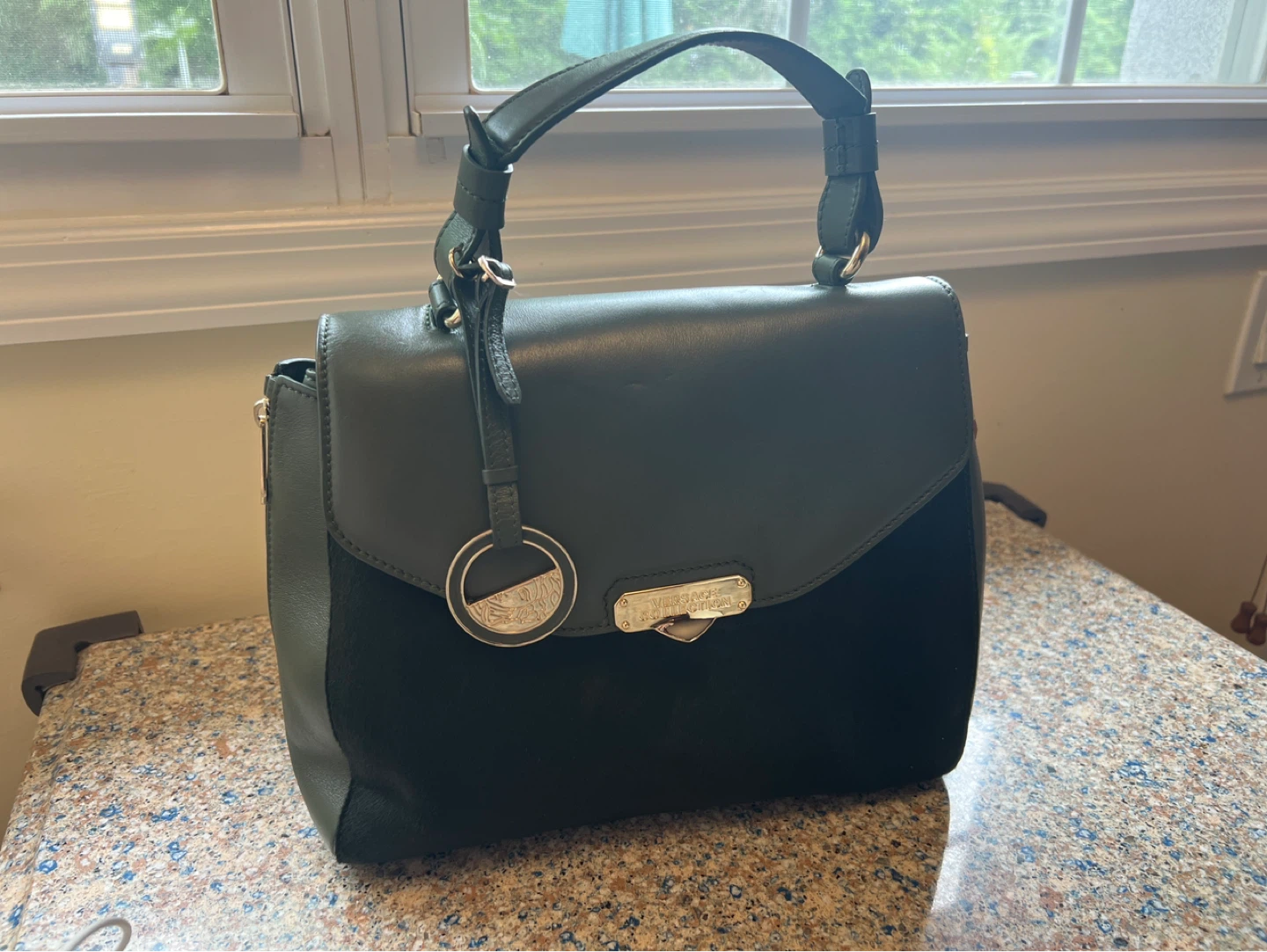Versace Collection Olive Green Leather Handbag