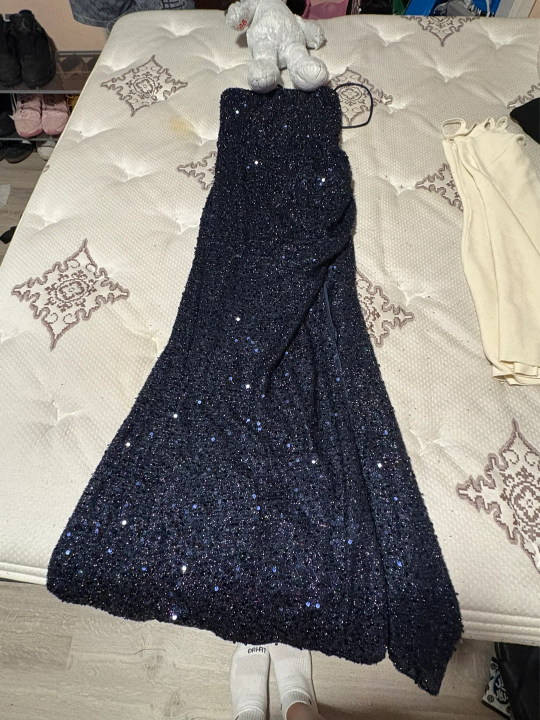 ADYCE Navy Sequin Maxi Prom Dress