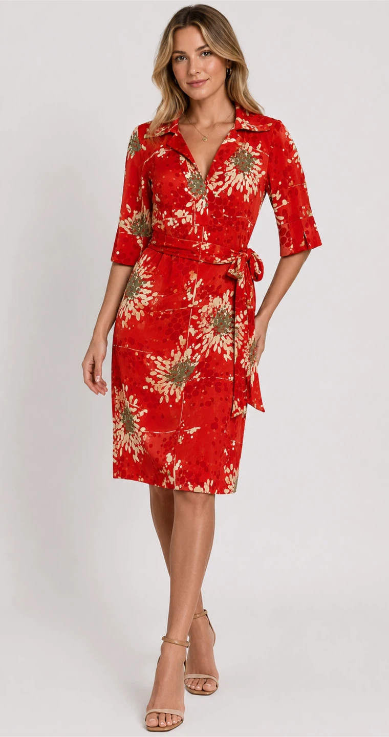 Sandra Angelozzi Red Floral Dress 100% Viscose