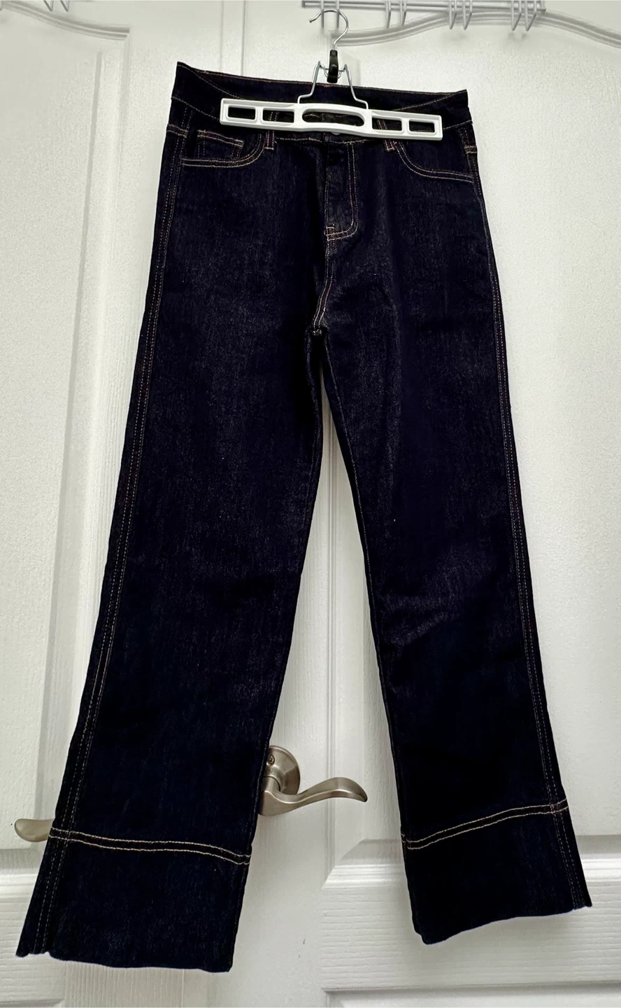 Dark Blue high waisted Stretchy Wash Wide Leg Ladies Jeans