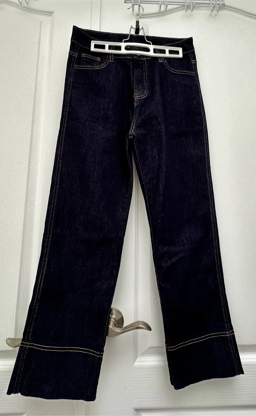 Dark Blue high waisted Stretchy Wash Wide Leg Ladies Jeans