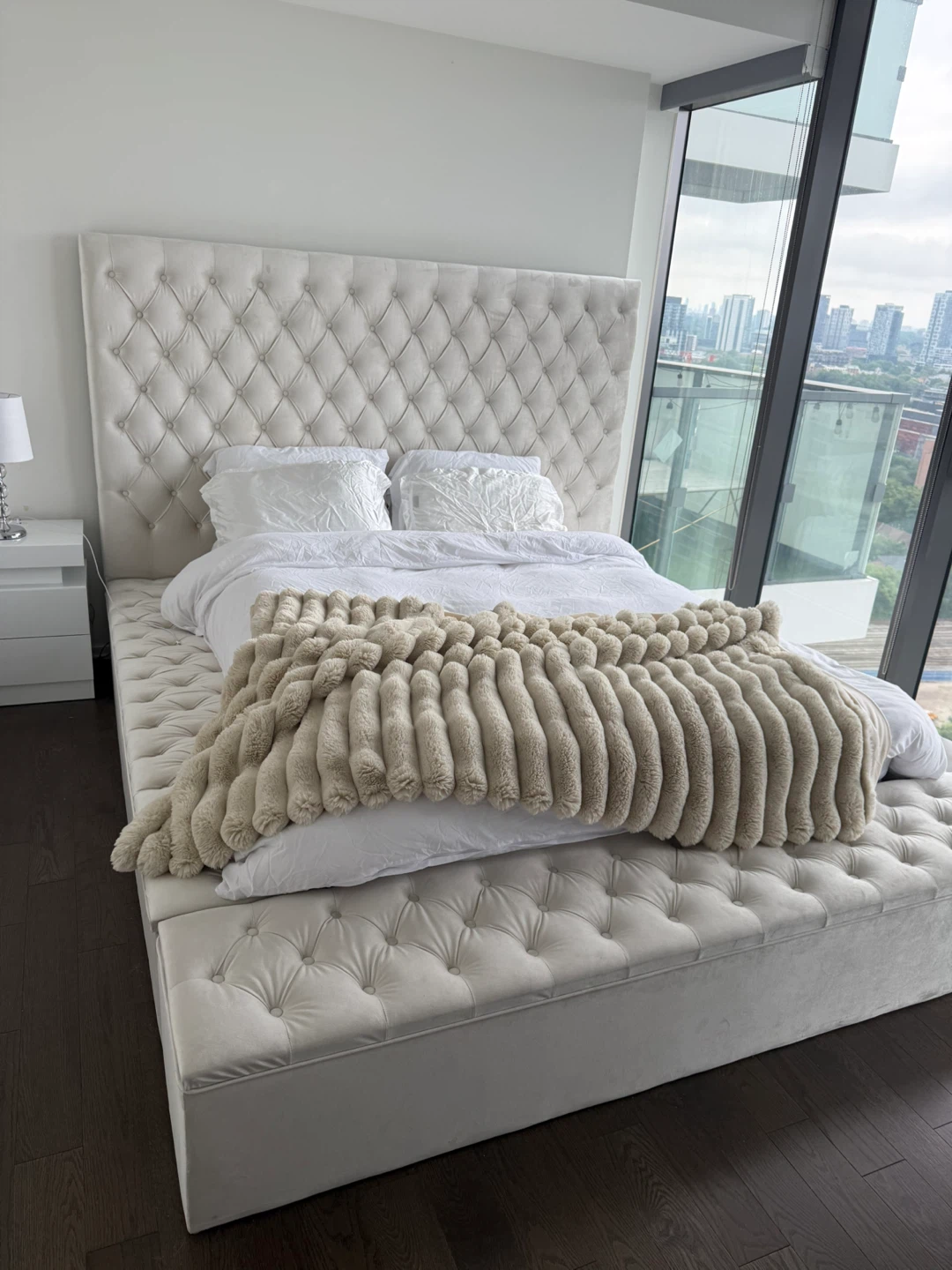 White Upholstered Platform Storage Bed