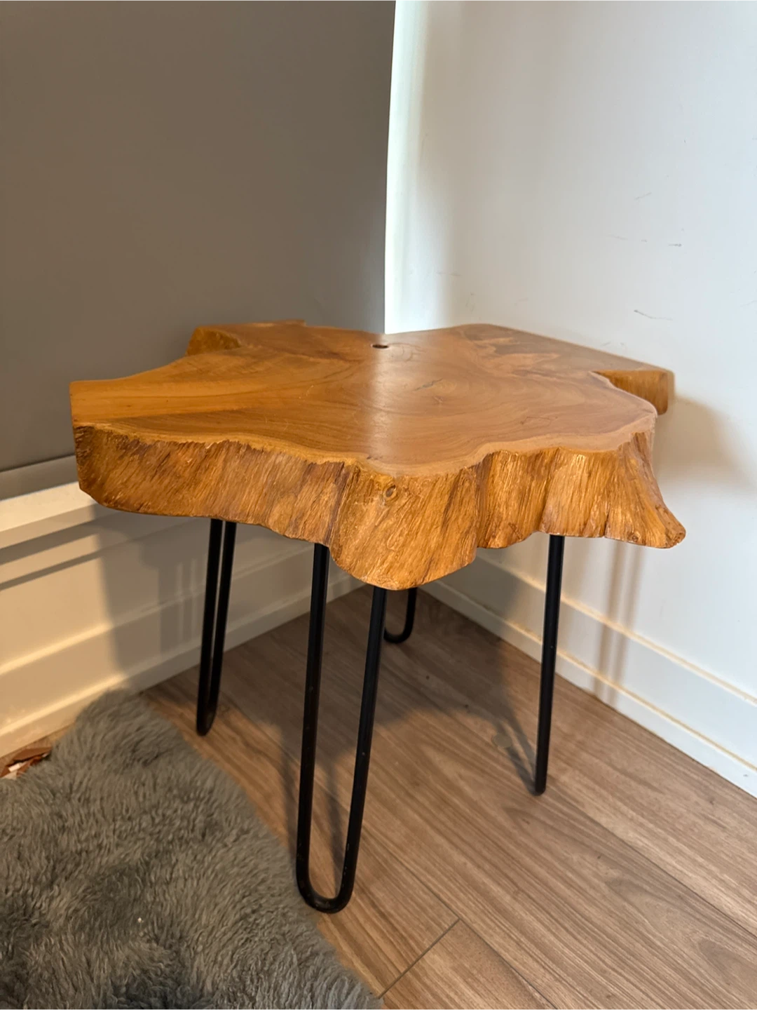 Live Edge Wood Side Table with Black Hairpin Legs