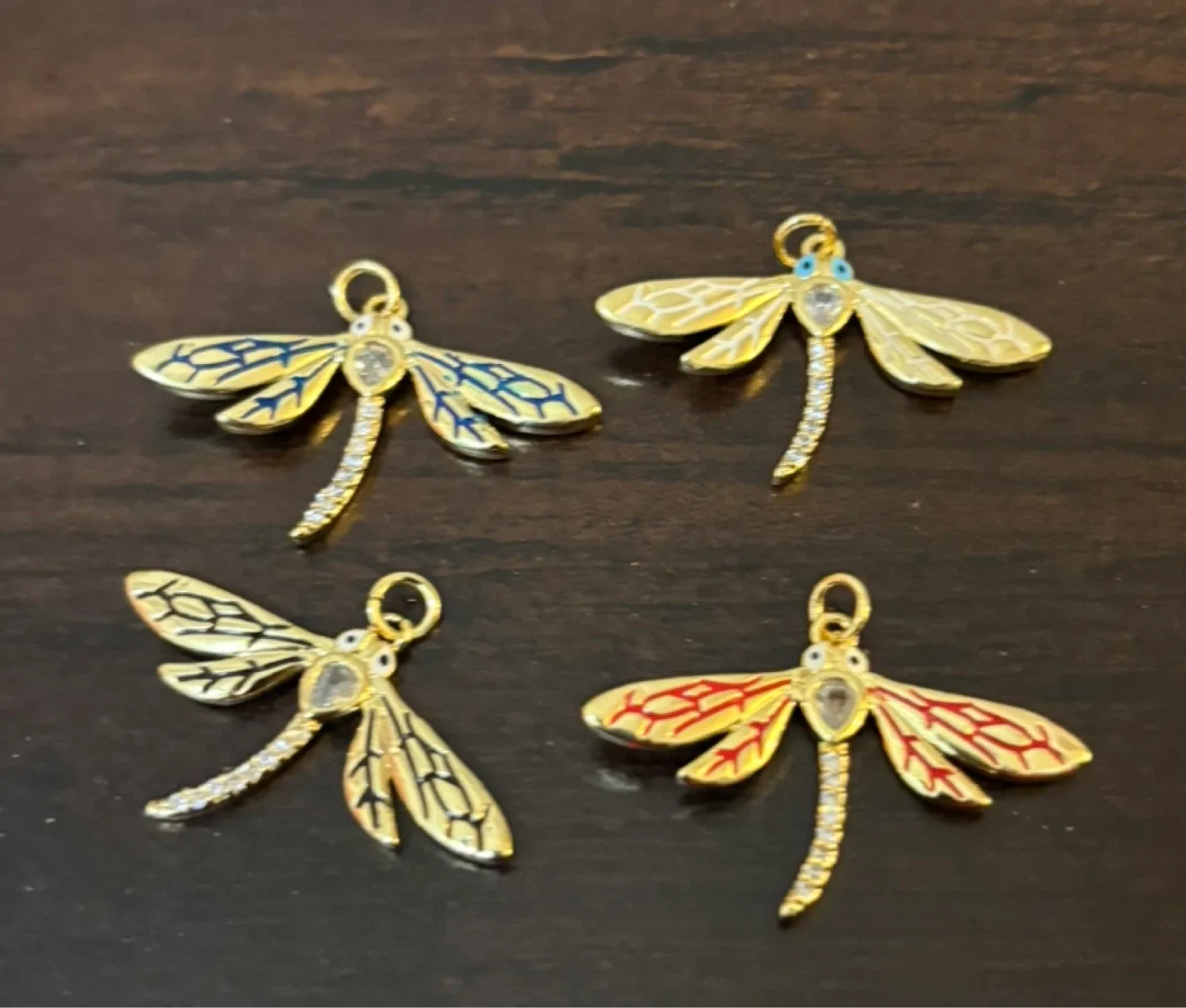NEW- LOT of 4-Dragonfly Charms with Rhinestones
