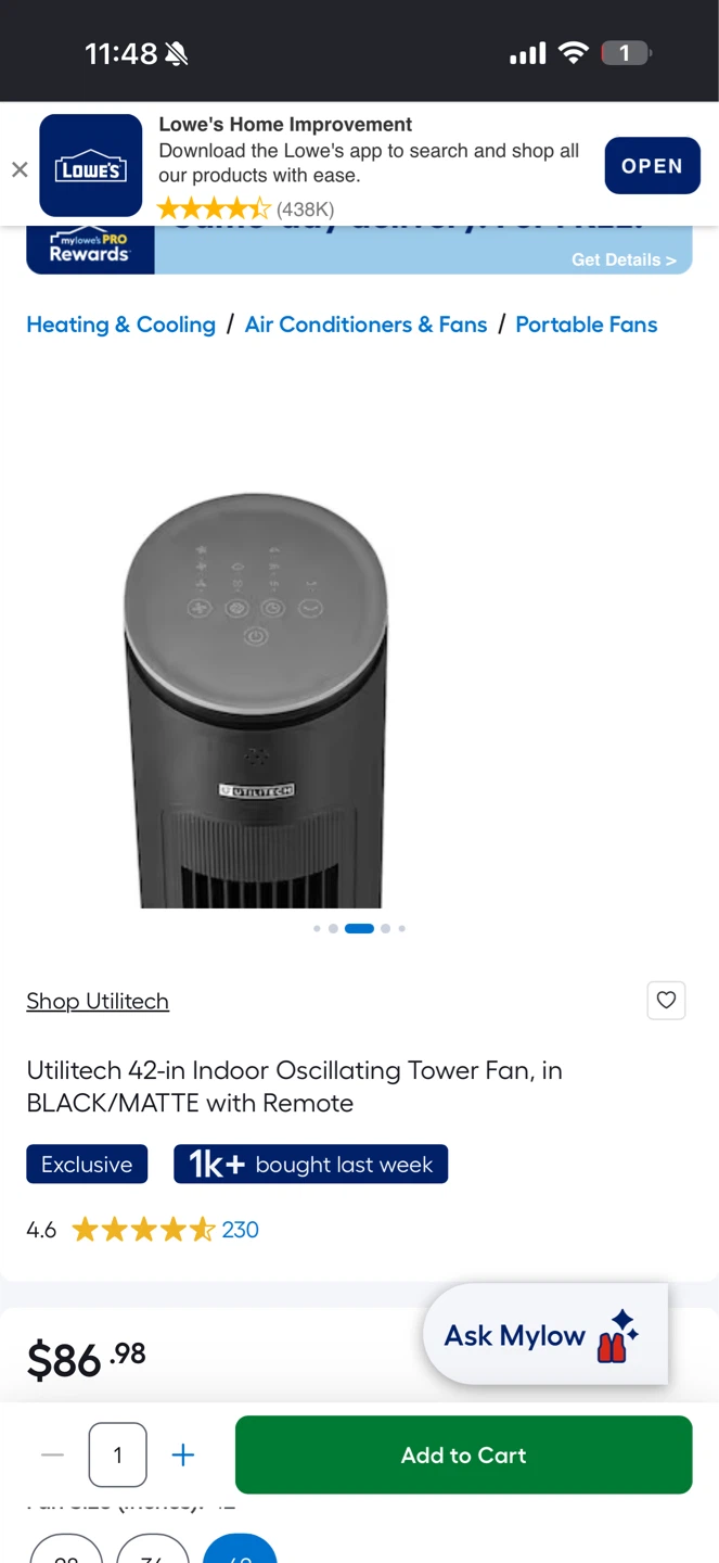 Pelonis Black Tower Fan - photo 3