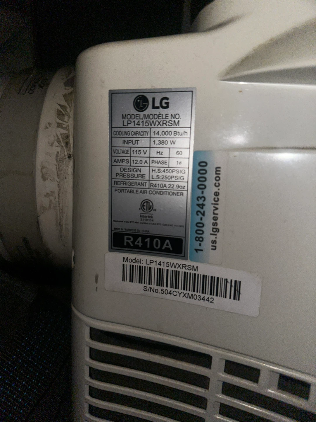 LG LP1415WXRSM Portable Air Conditioner 14000 btu - photo 2