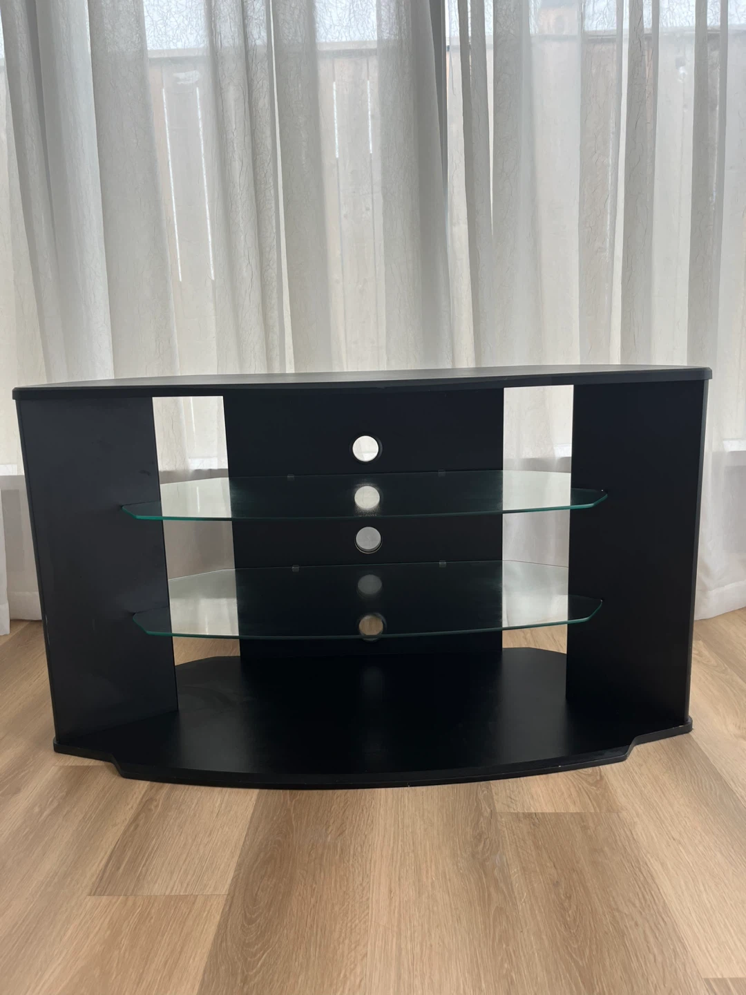 Black Entertainment TV Stand with Glass Shelves