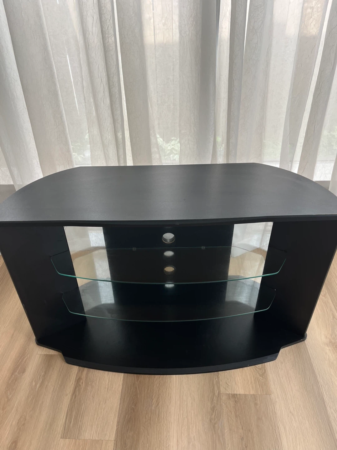 Black Entertainment TV Stand with Glass Shelves - photo 2