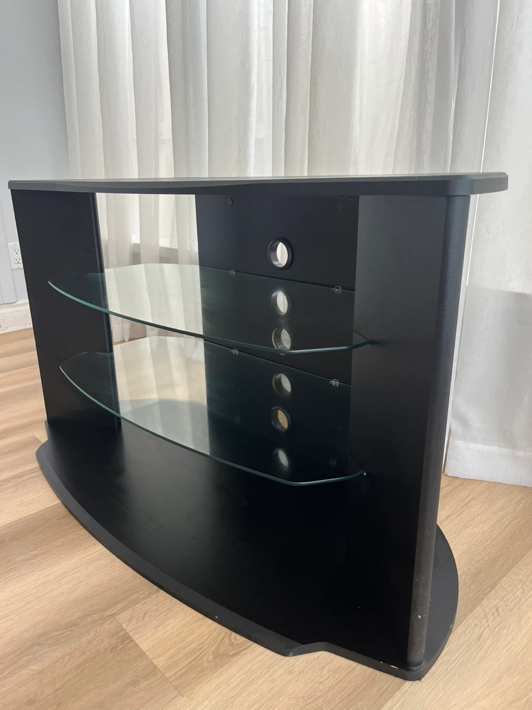 Black Entertainment TV Stand with Glass Shelves - photo 3