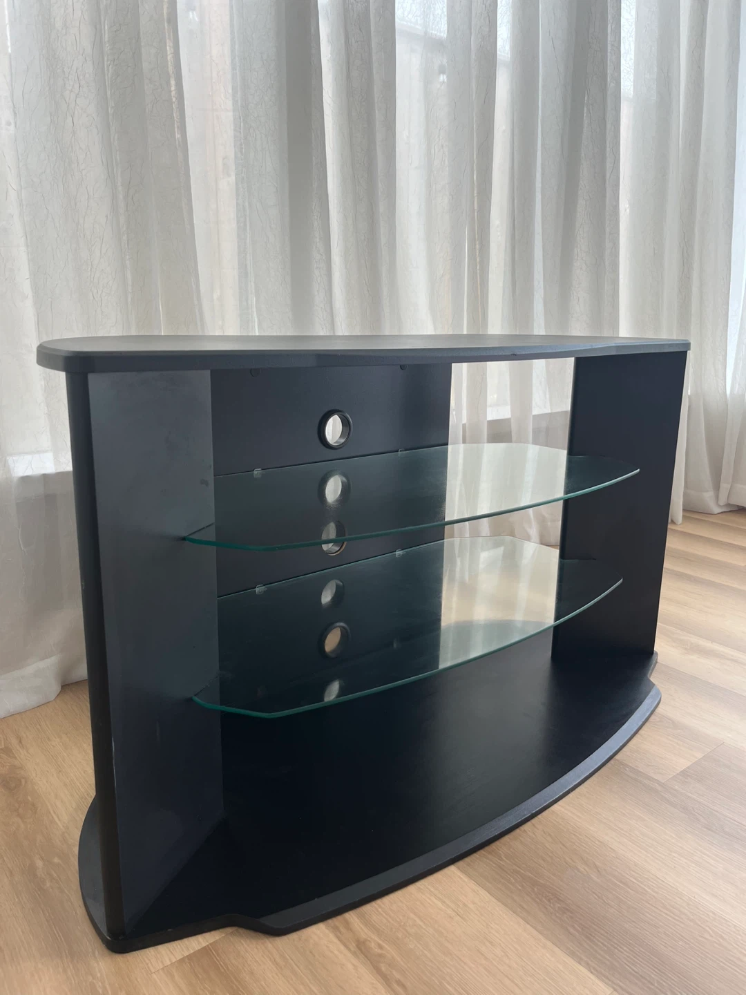 Black Entertainment TV Stand with Glass Shelves - photo 4