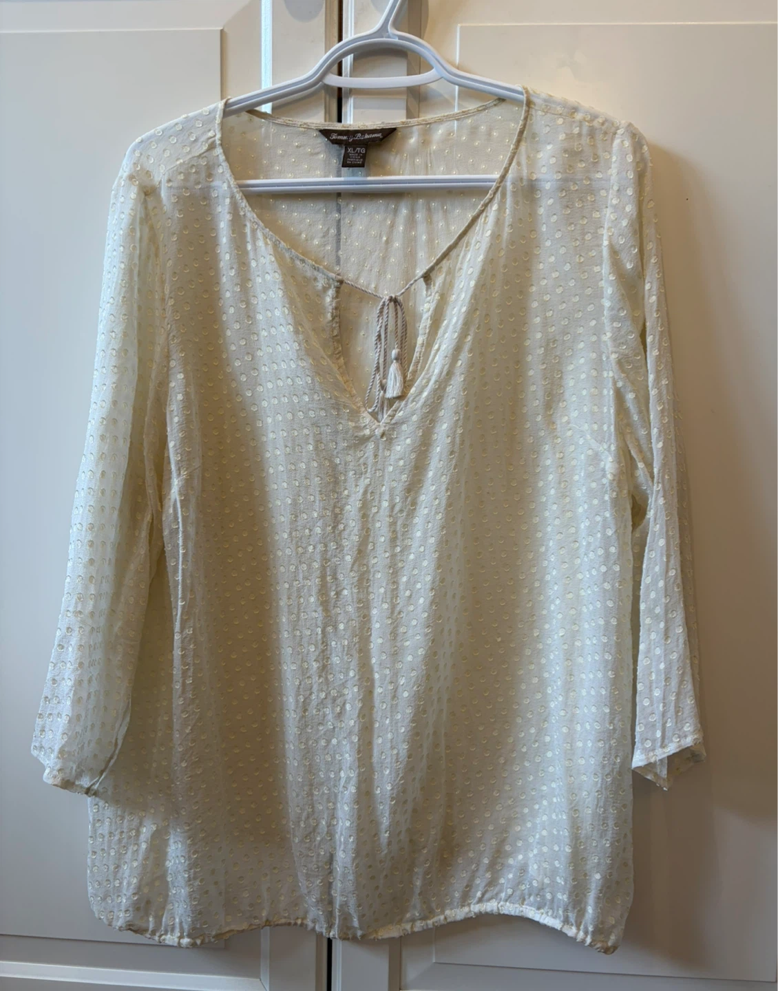 Tommy Bahama Cream Dotted Tassel Blouse XL/TG