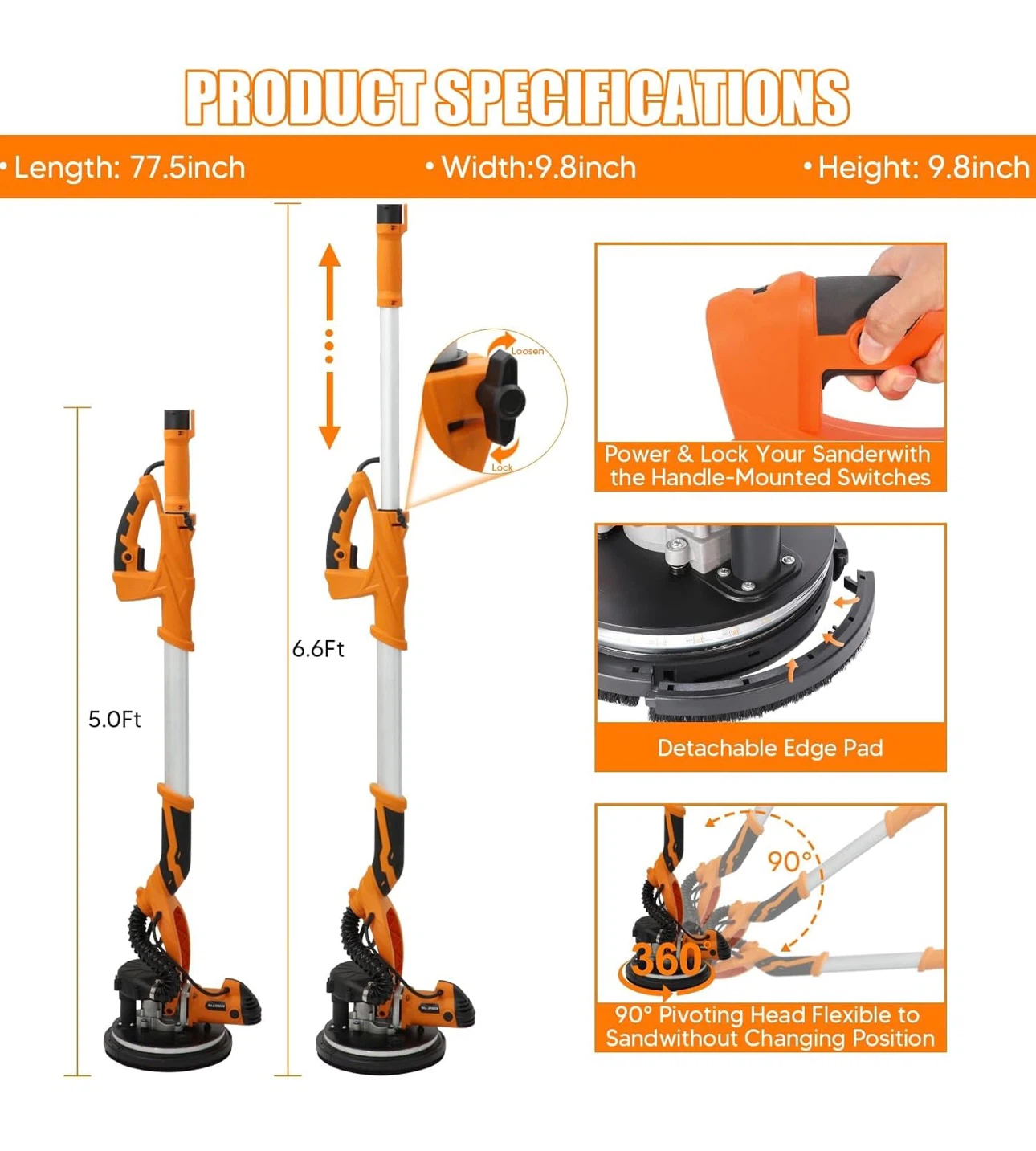 Retractable Drywall Sander with Dust Collection - photo 2