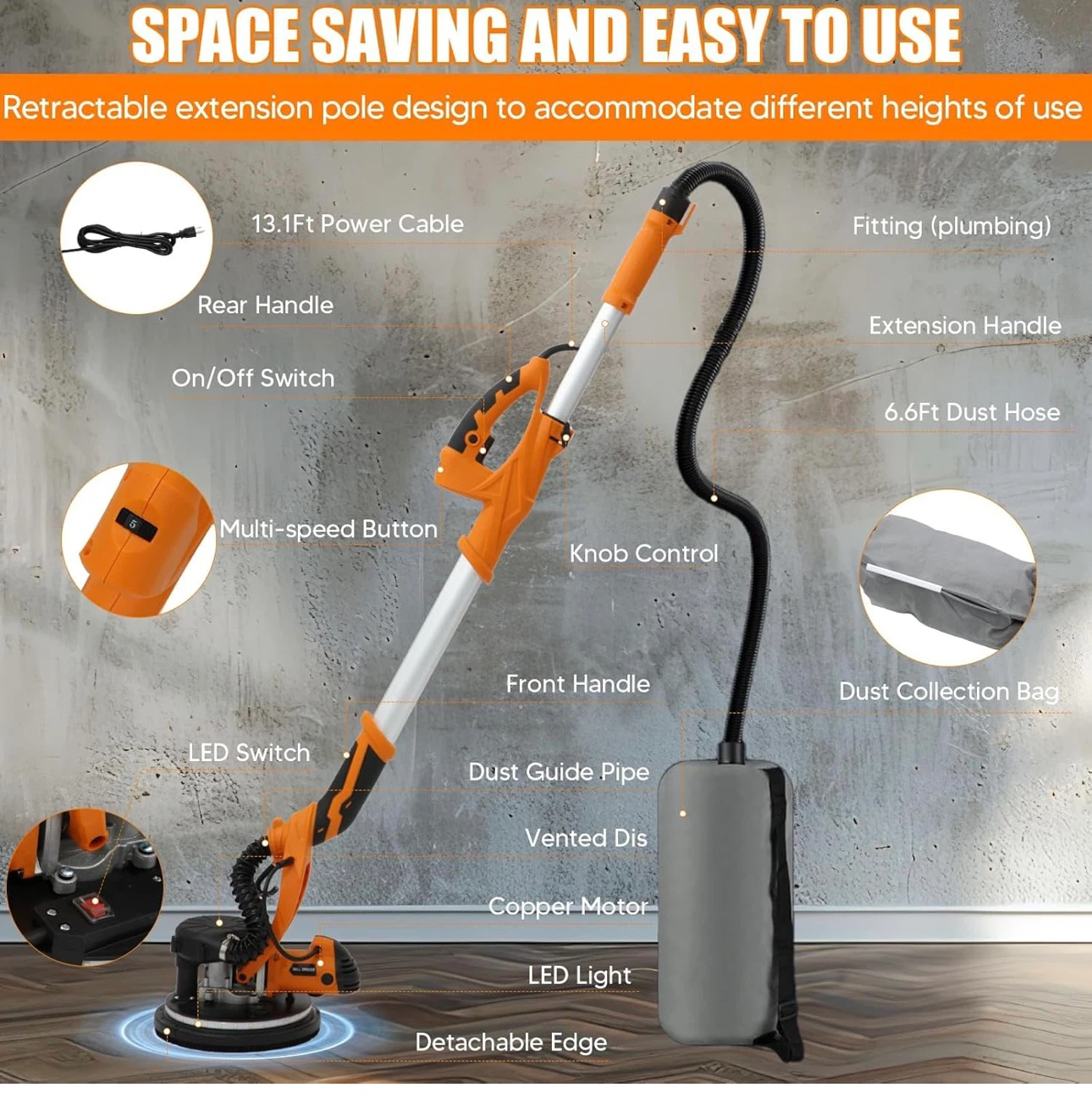 Retractable Drywall Sander with Dust Collection - photo 4