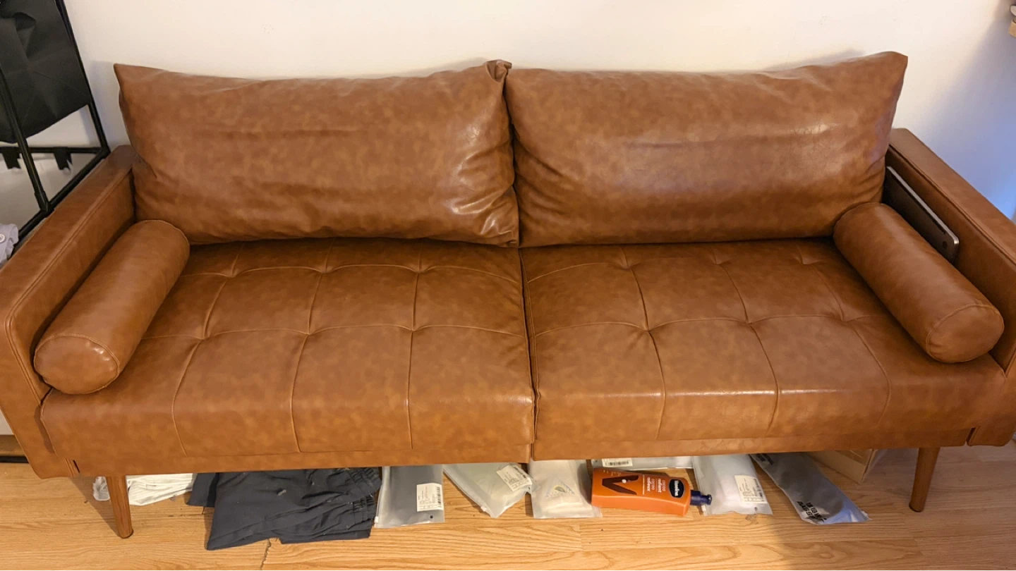 Brown Faux Leather Sofa with 2 Reversible Chaise - photo 5