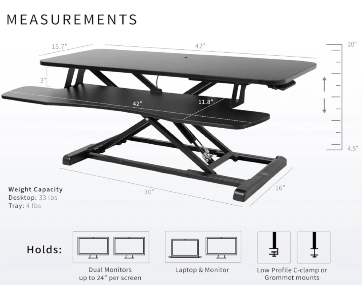 Black Standing Desk Riser VIVO 42" - photo 3