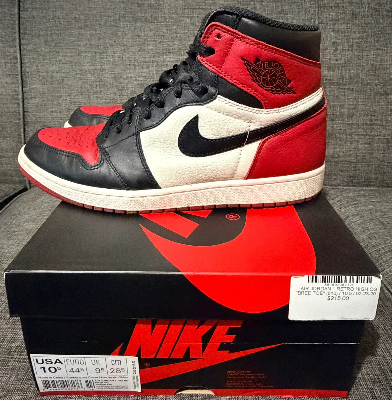 Air Jordan 1 Retro High OG "Bred Toe" Size 10.5