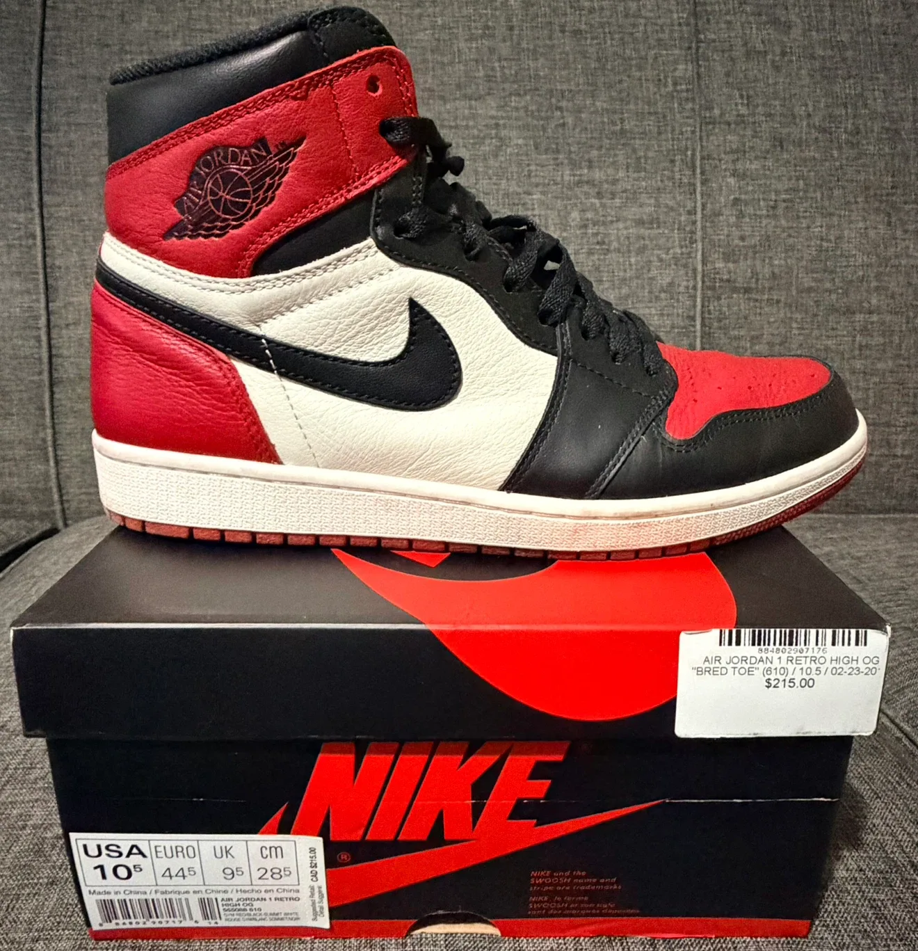 Air Jordan 1 Retro High OG "Bred Toe" Size 10.5 - photo 2