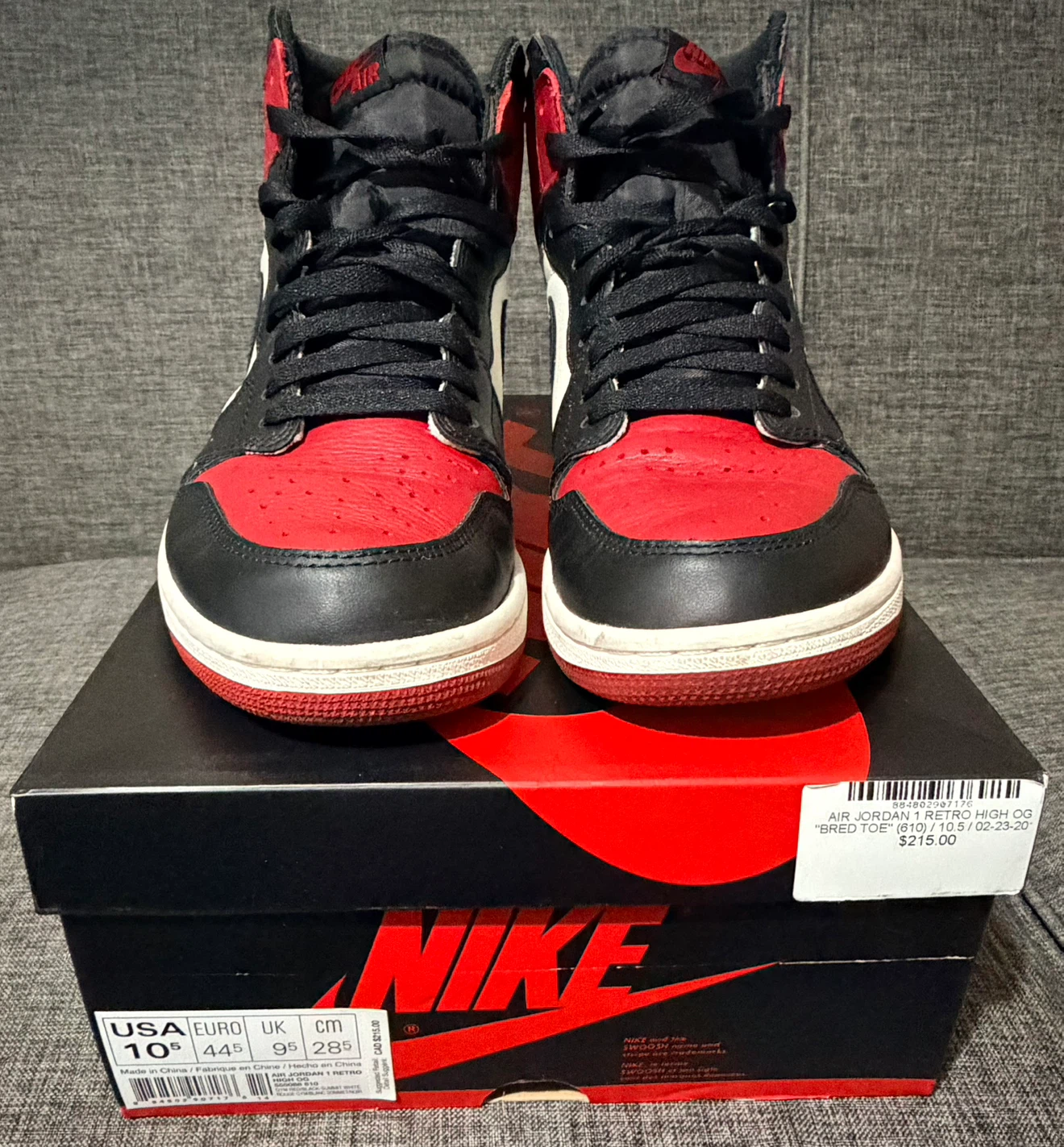 Air Jordan 1 Retro High OG "Bred Toe" Size 10.5 - photo 3