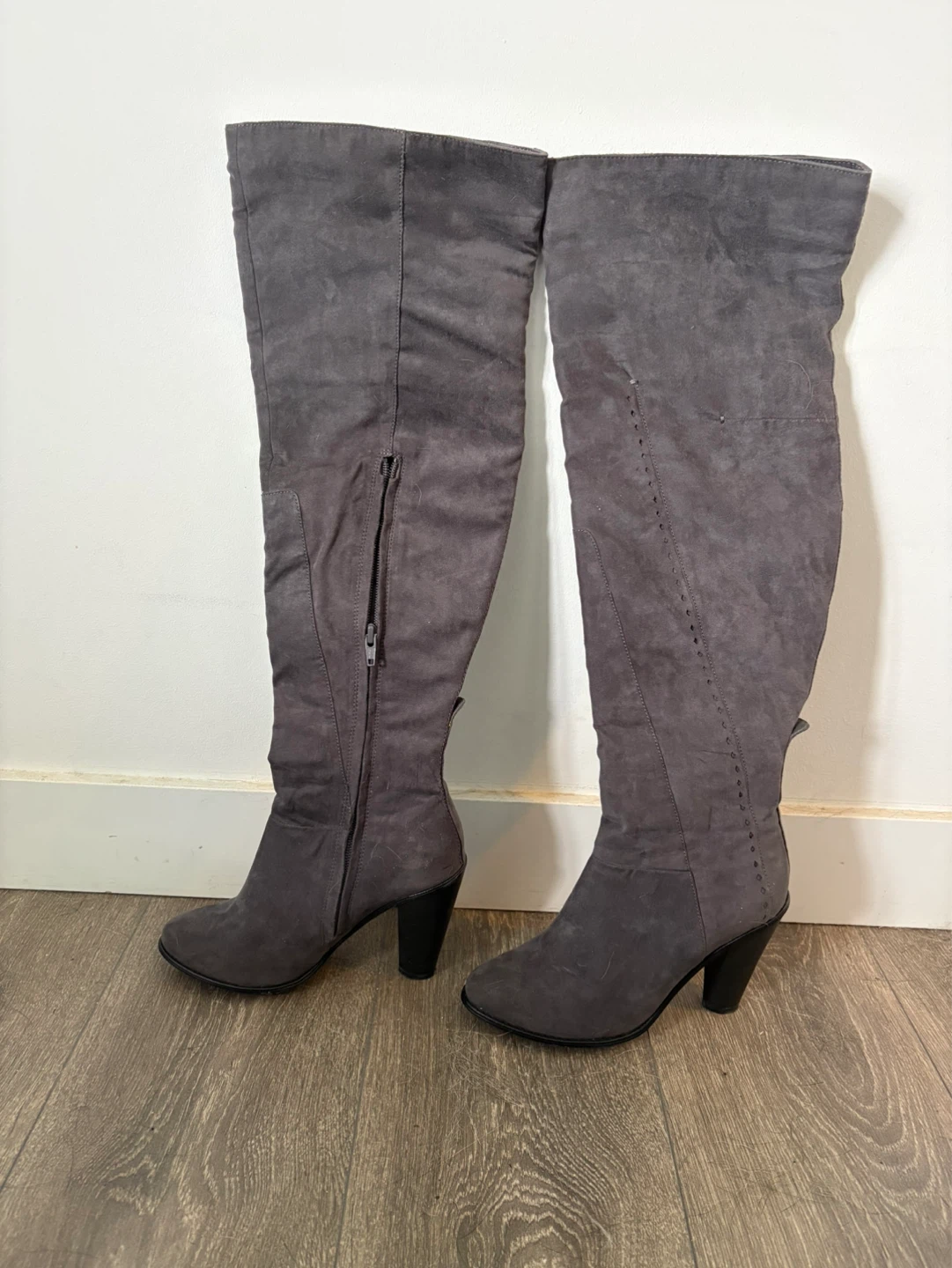 Charles & Keith Grey Suede Over-the-Knee Boots Size 36