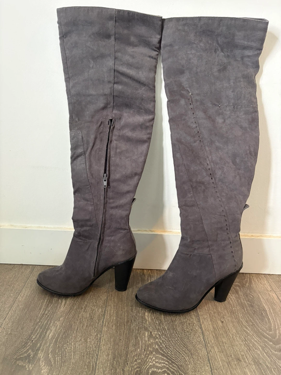Charles & Keith Grey Suede Over-the-Knee Boots Size 36 - photo 2