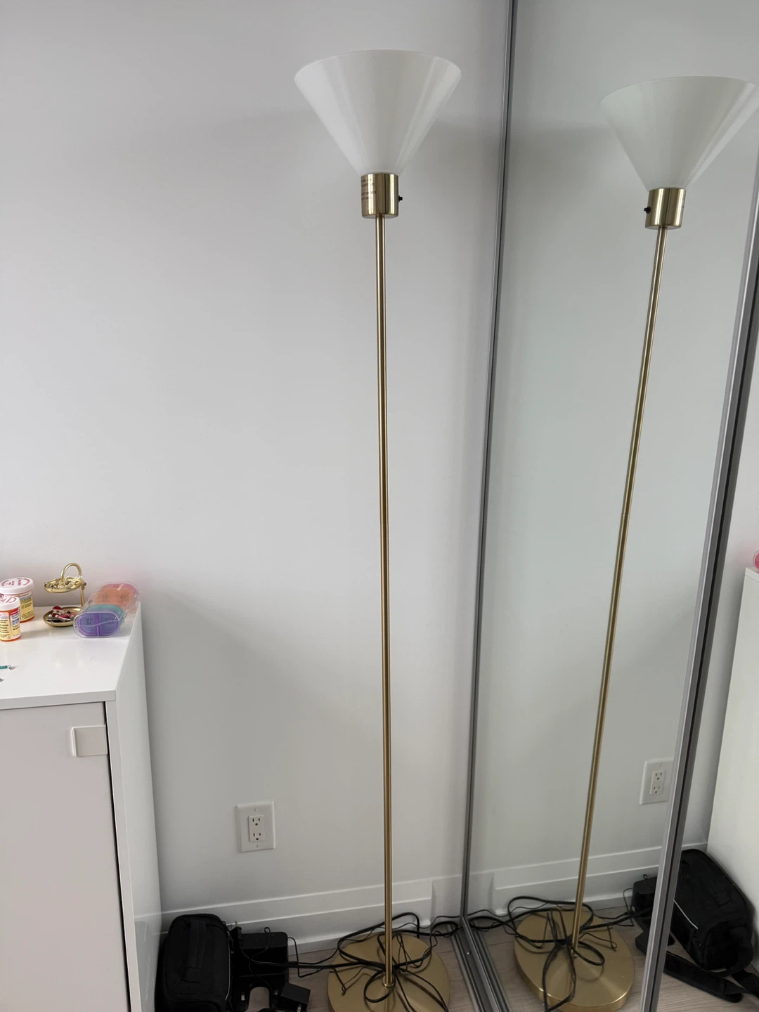 Modern White Cone Floor Lamp - Brass Finish
