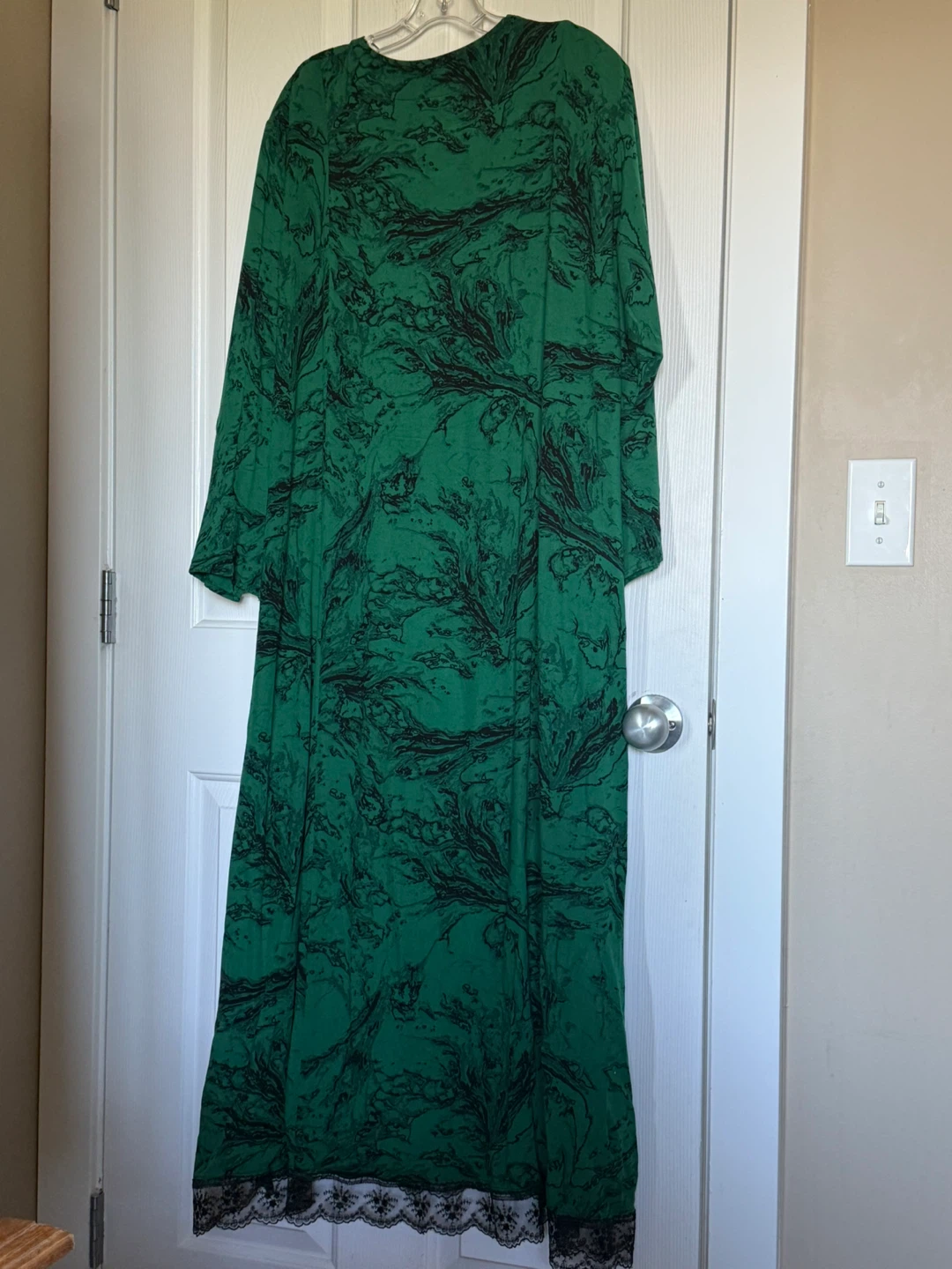 Green Long Sleeve Dress with Black Print - photo 2