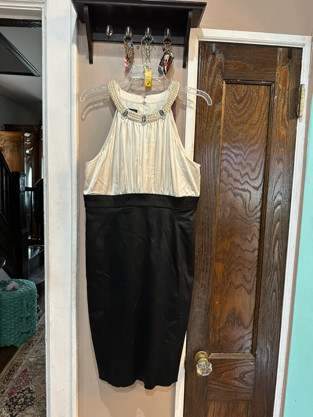 Jones New York  Two-Tone Pearl Halter Midi Dress - Size 12