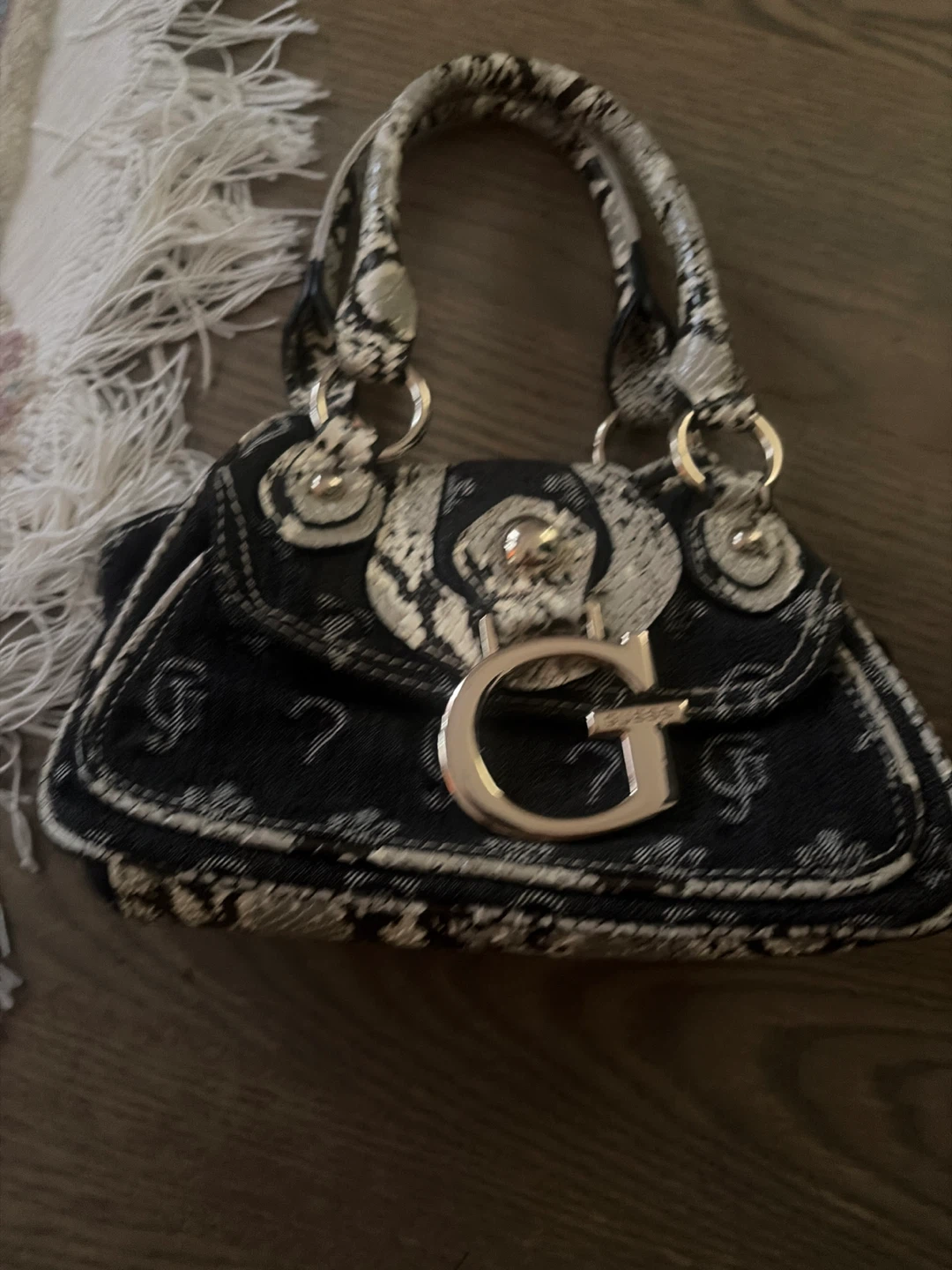 Guess Denim and Snakeskin Trim Handbag