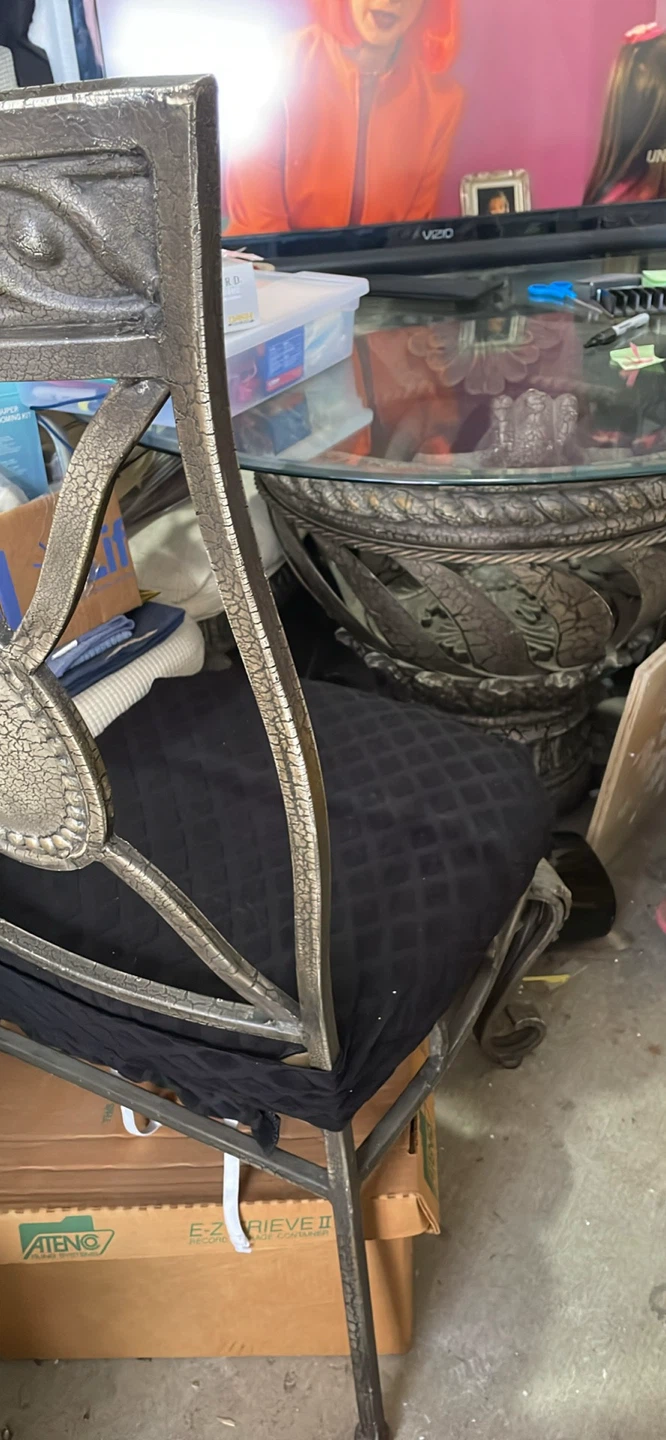 Ornate Metal Accent Chair with Black Cushion