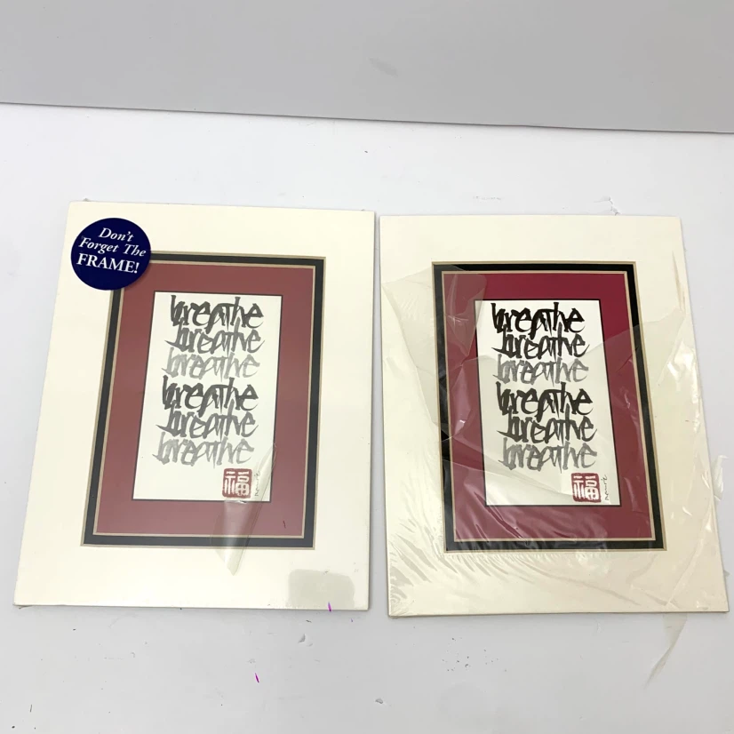 Calligraphy Art Prints Framed Wall Home Decor Breathe Set Of 2