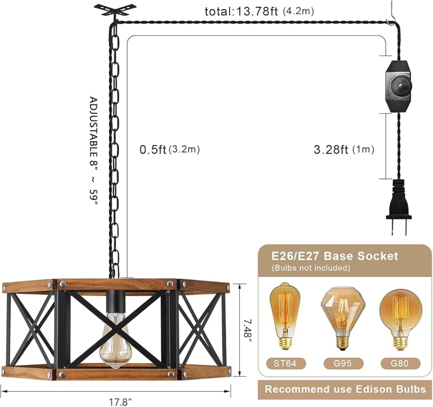 Rustic Farmhouse Large Plug in Pendant Light - photo 4