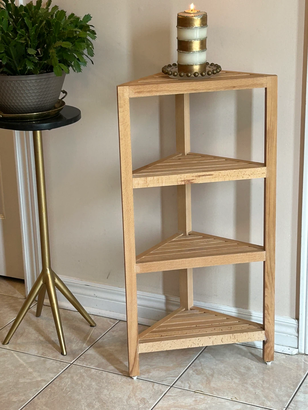 Wooden Corner Shelf Unit
