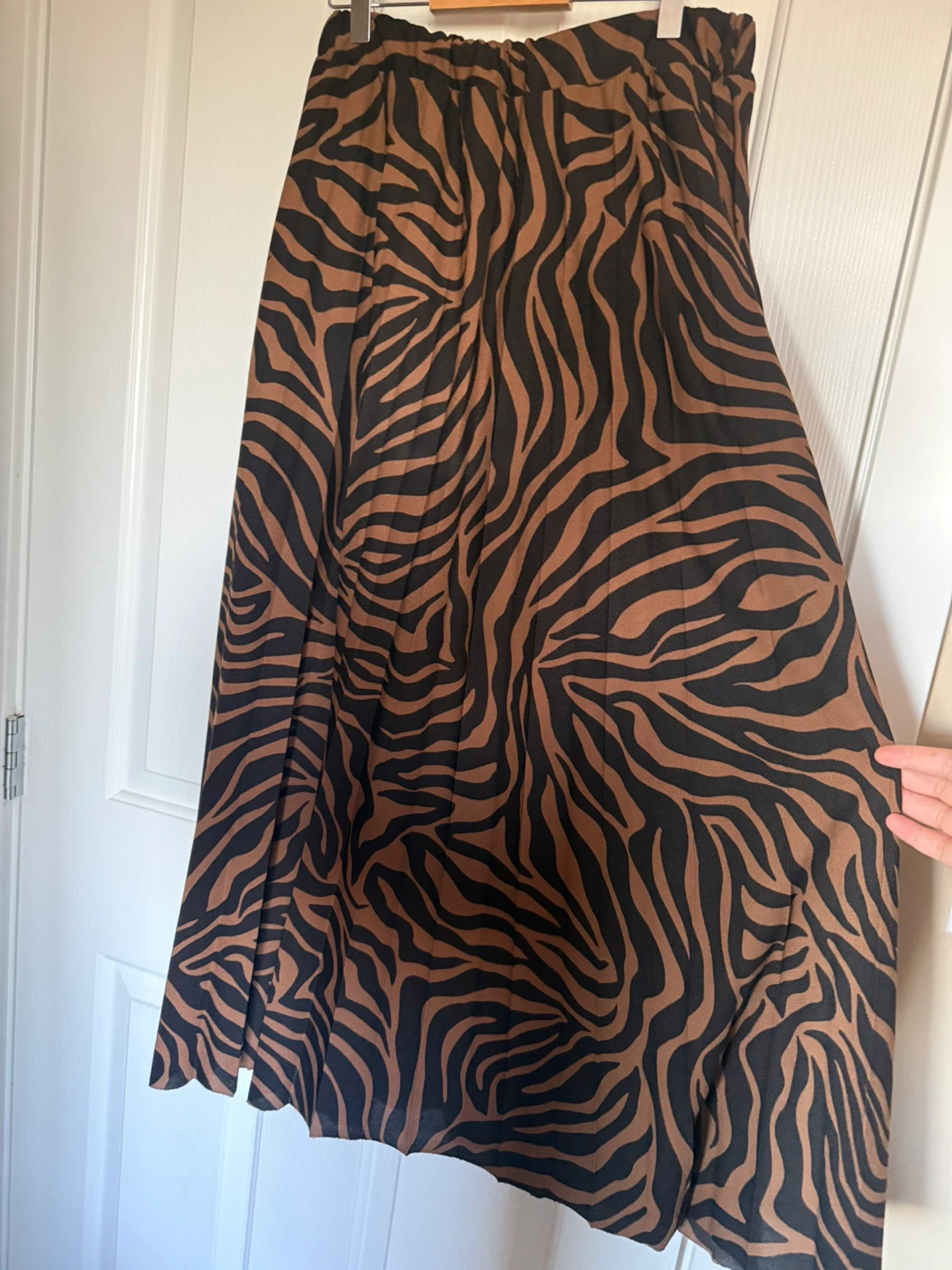 Brown Zebra Print Pleated Midi Skirt - photo 2