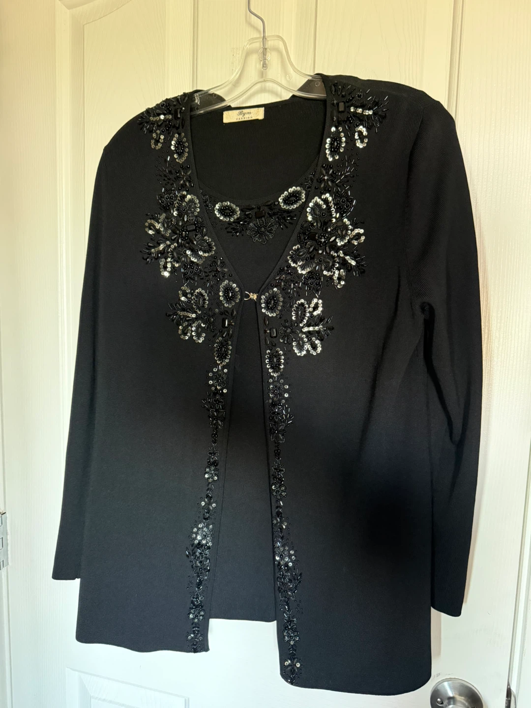 Black Embellished Cardigan and Top Set