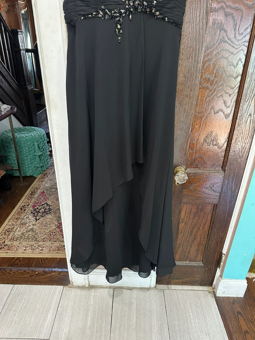 Elegant Black Beaded Chiffon Maxi Gown with Sheer Shawl - photo 5